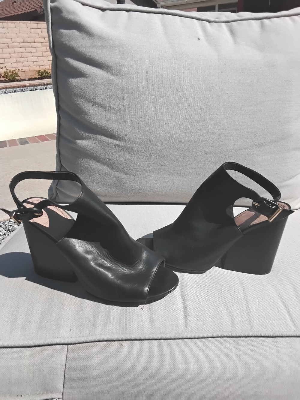 Tory Burch Black Peep-Toe Leather Wedge Sandals